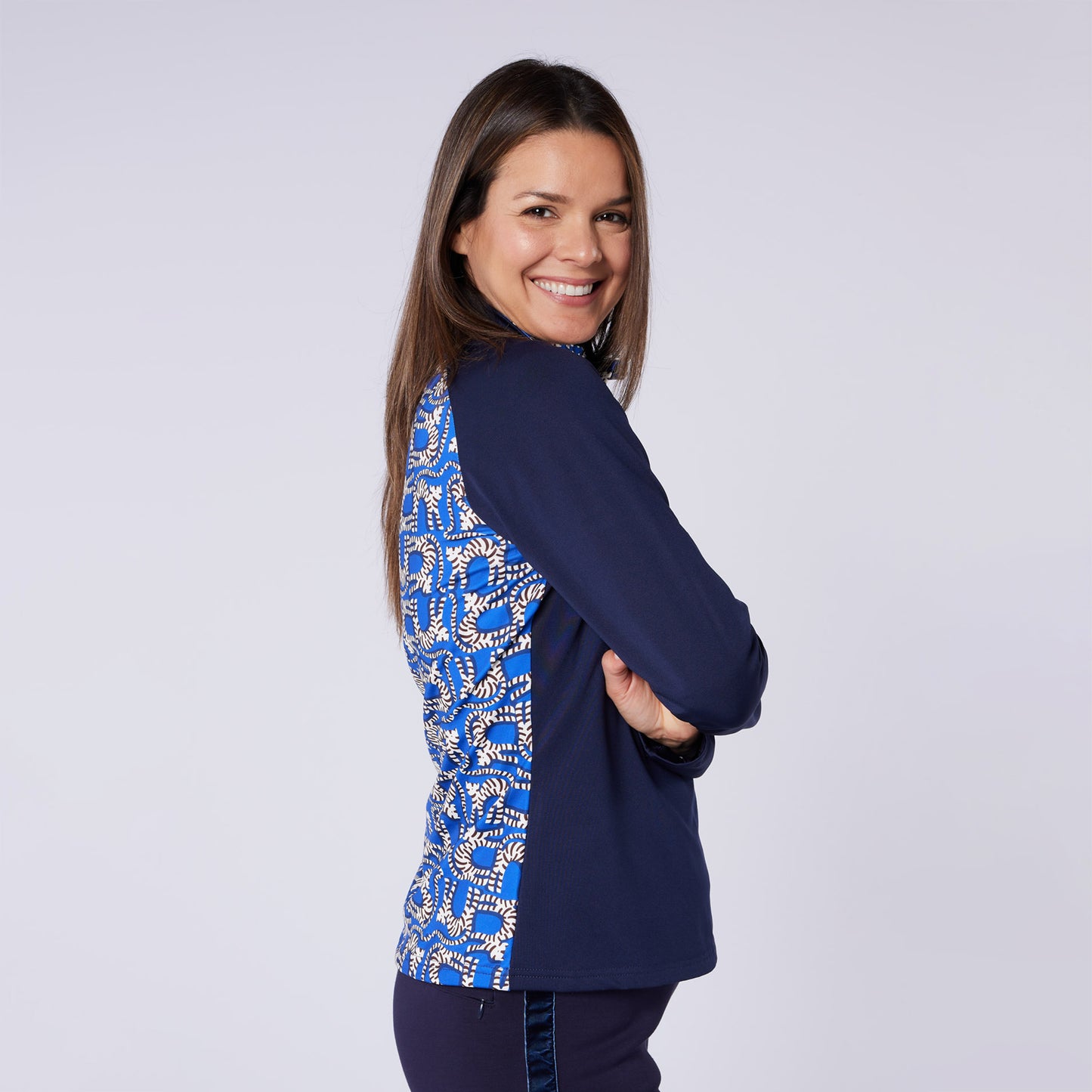 Swing Out Sister Ladies Brushed Backed 1/4 Zip Top with Printed Back Panel