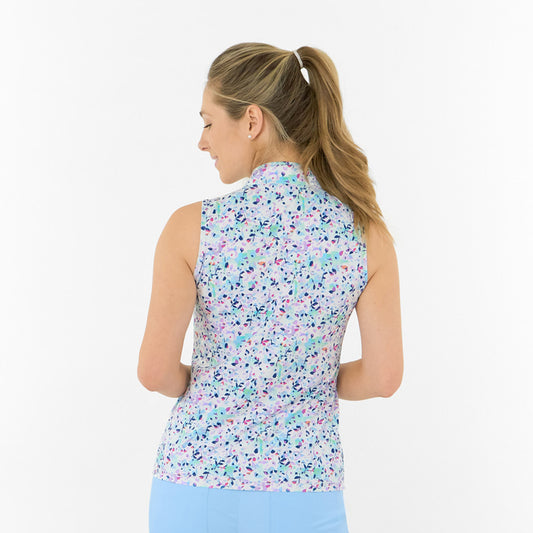  Pure Golf Ladies Sleeveless Polo in Abstract Nature Print