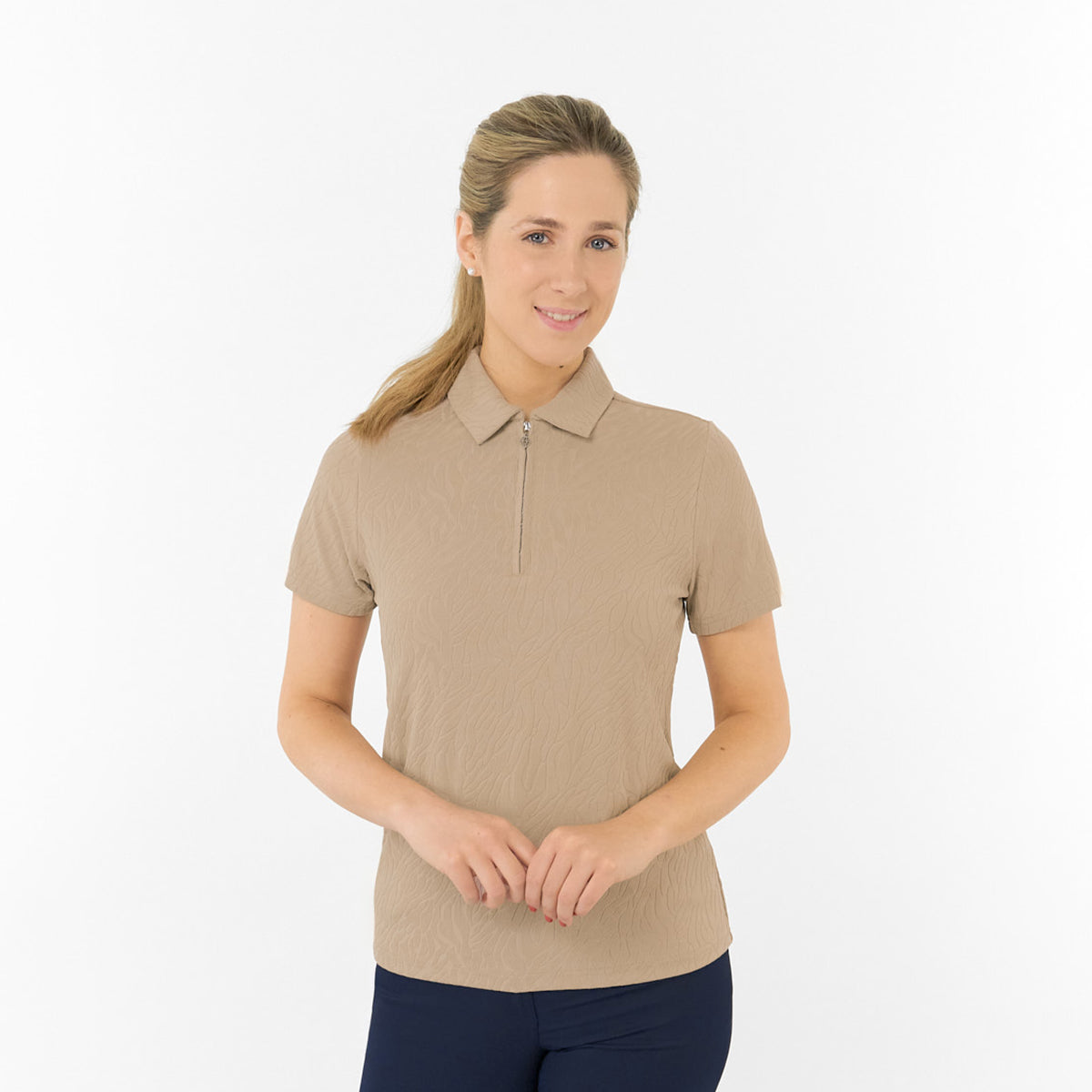 Pure Golf Ladies Short Sleeve Polo in Jacquard Texture for Refined, Effortless Style