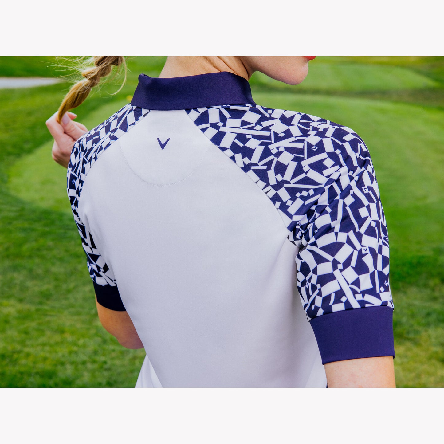 Callaway Ladies Two Tone Geo Print Half Sleeve Zip Golf Polo