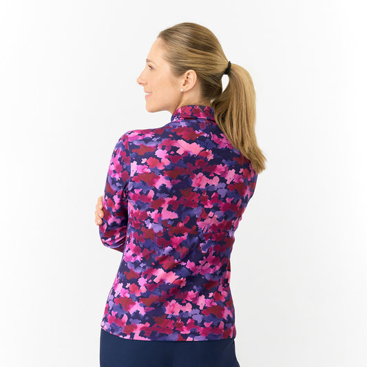 Pure Ladies Brushed-Backed Roll Neck in Abstract Watercolour Print