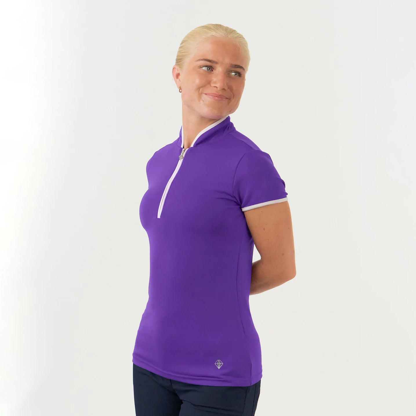 Pure Golf Ladies Cap Sleeve Mandarin Polo Shirt in Purple