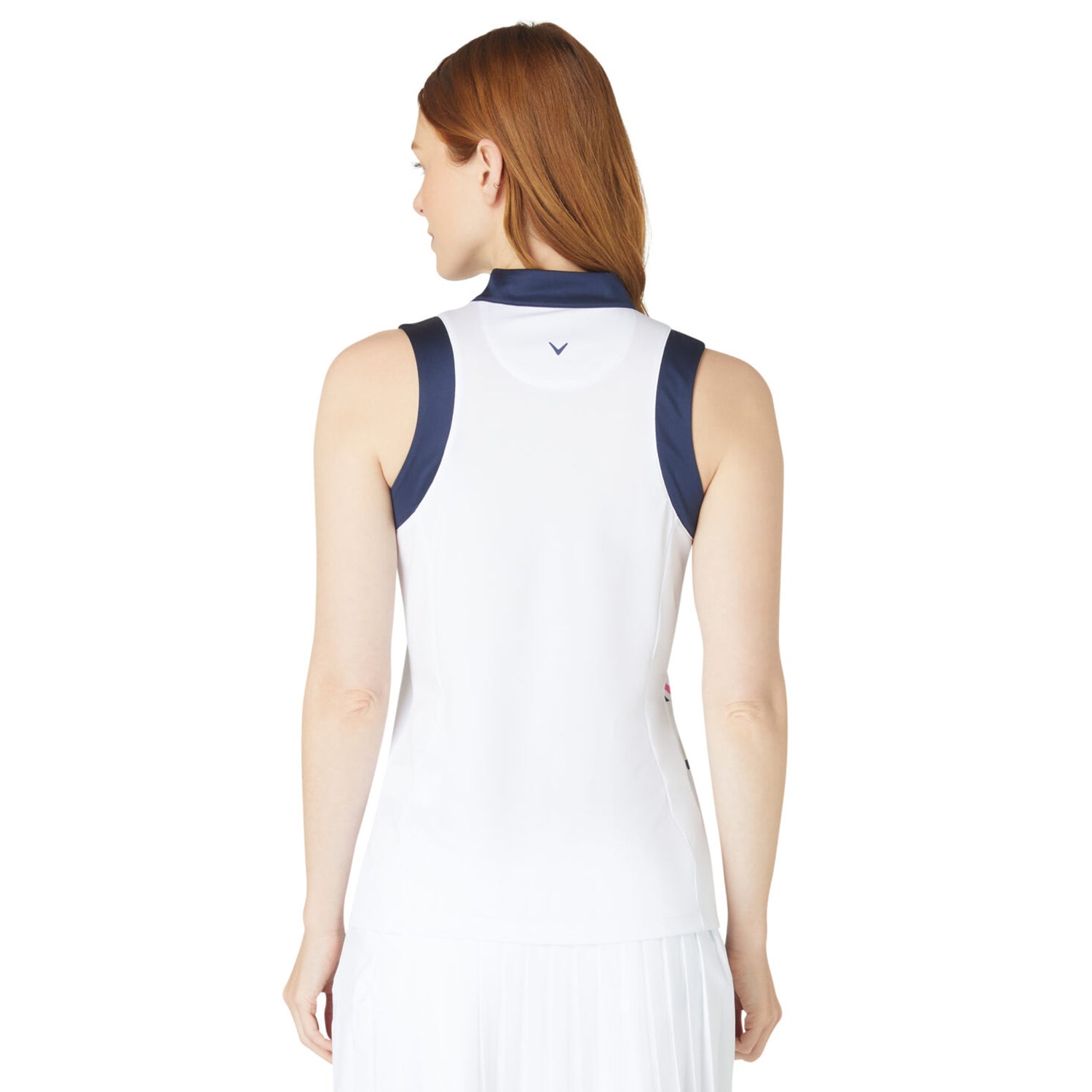 Callaway Ladies Birdie Print Sleeveless Polo with Navy Trim