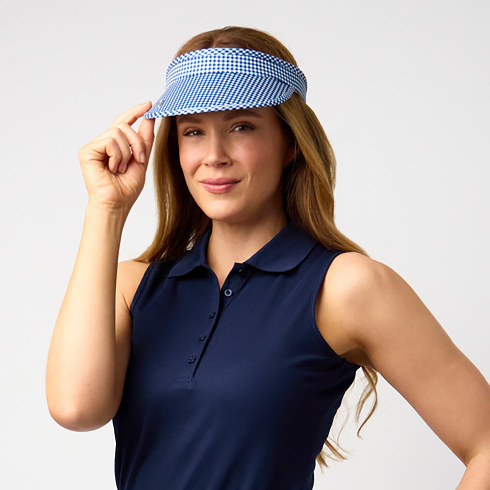 Glenmuir Ladies Adjustable Golf Visor in Navy/White Gingham