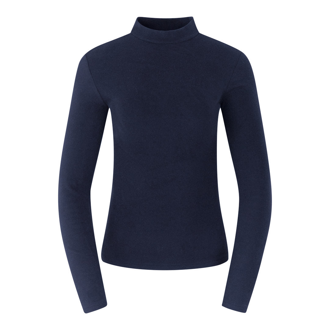 Pure Ladies Super Soft Mock Neck Long Sleeve Top in Navy