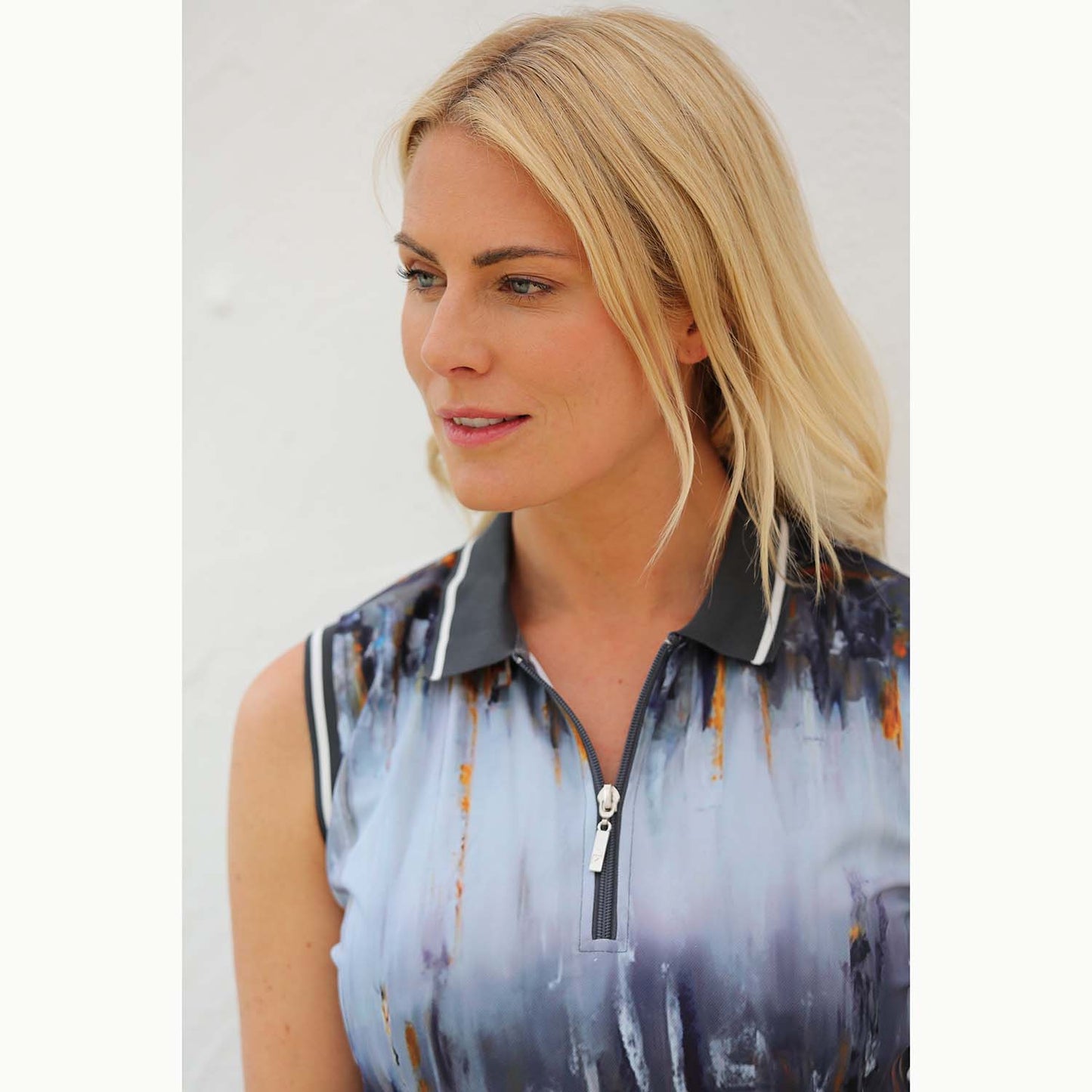 FAMARA Ladies Pleated Dress in Abstract Dockland Print in Docklands