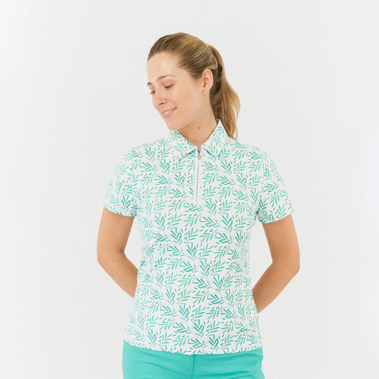 Pure Golf Ladies Short Sleeve Polo with Palm Print