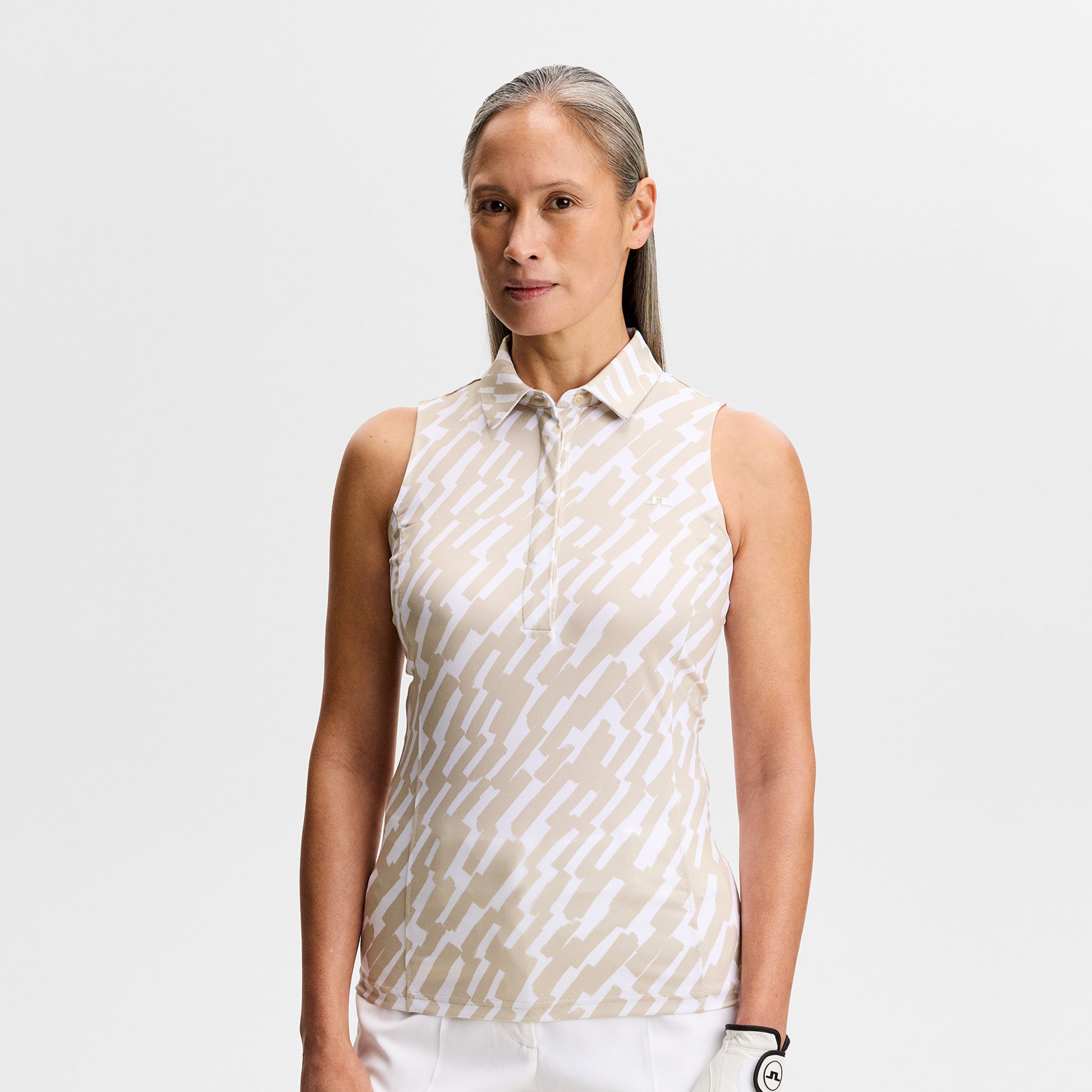 J.Lindeberg Ladies Printed Sleeveless Polo for Lightweight Performance with Standout Style