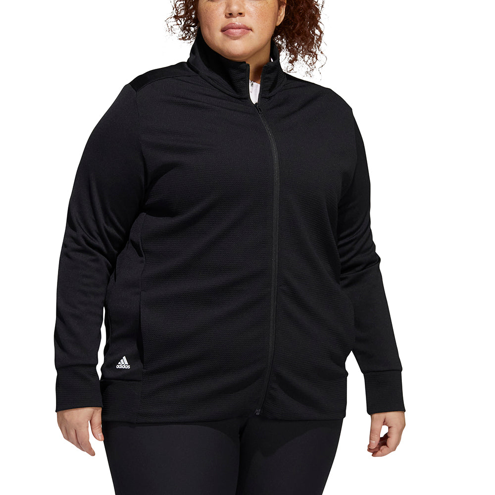 adidas Ladies Plus Size Textured Jersey Golf Jacket in Black