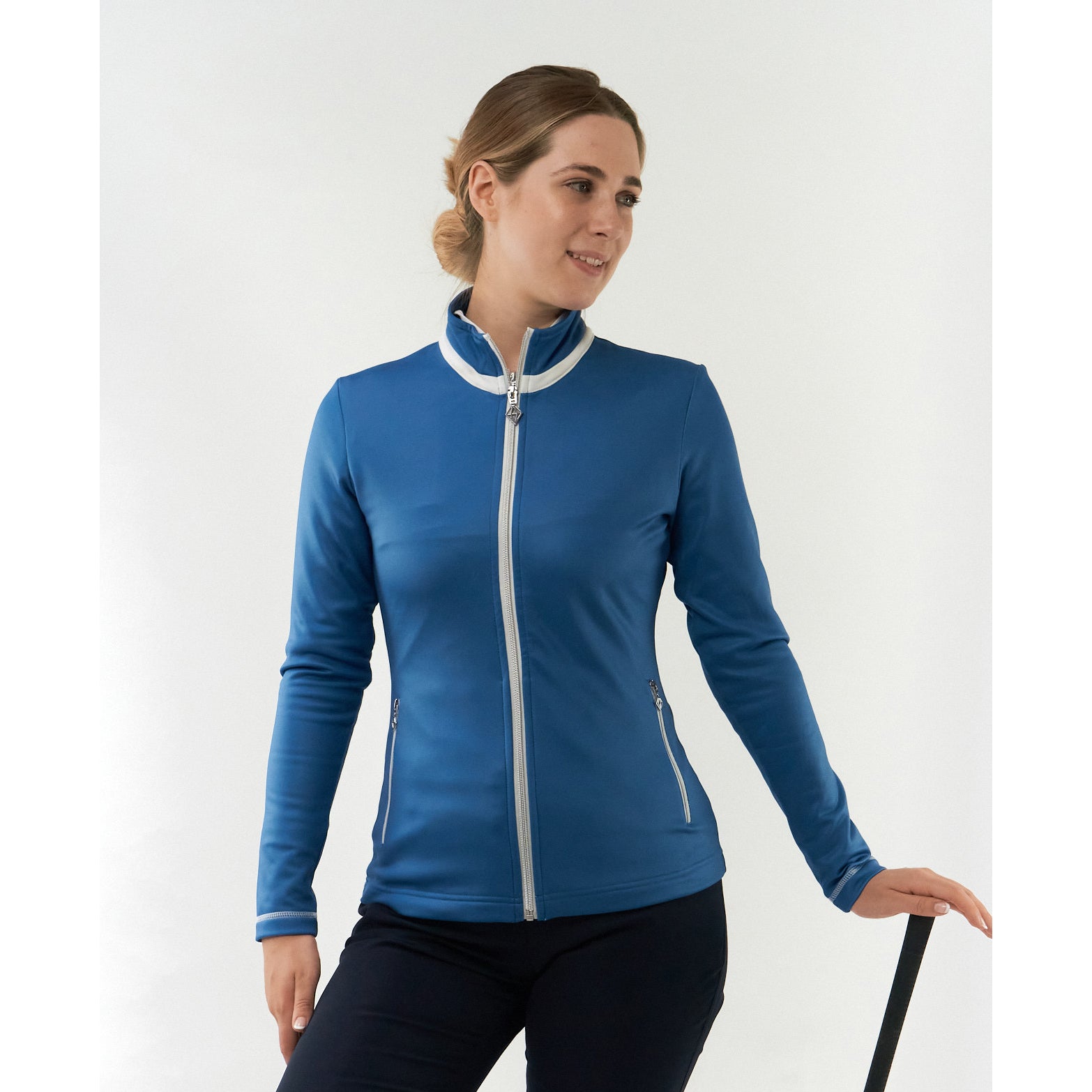 Pure Golf Ladies Mid-Layer Full Zip Jacket in Petrol Blue