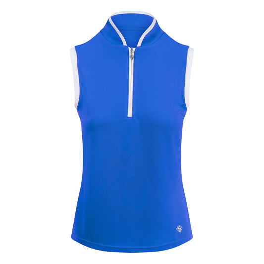 Pure Golf Ladies Bloom Sleeveless Mandarin Polo Shirt in Royal Blue