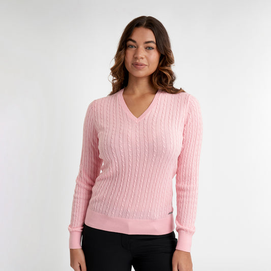 Green Lamb Ladies Cashmere Blend V-Neck Cable Knit Sweater