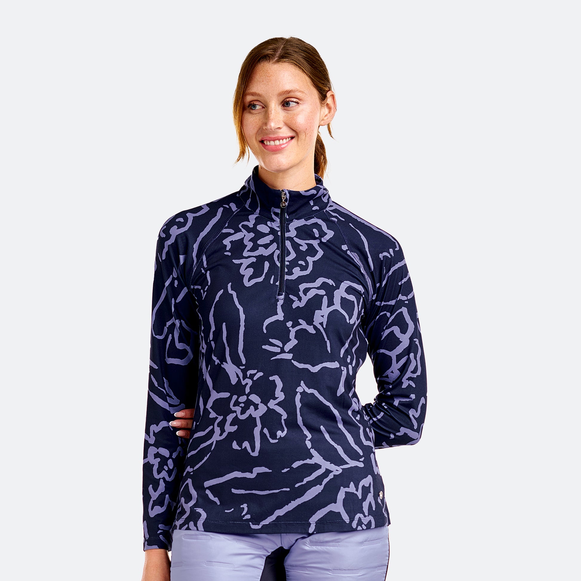 Nivo Ladies Quick-Dry Golf Top in Navy with Abstract Print