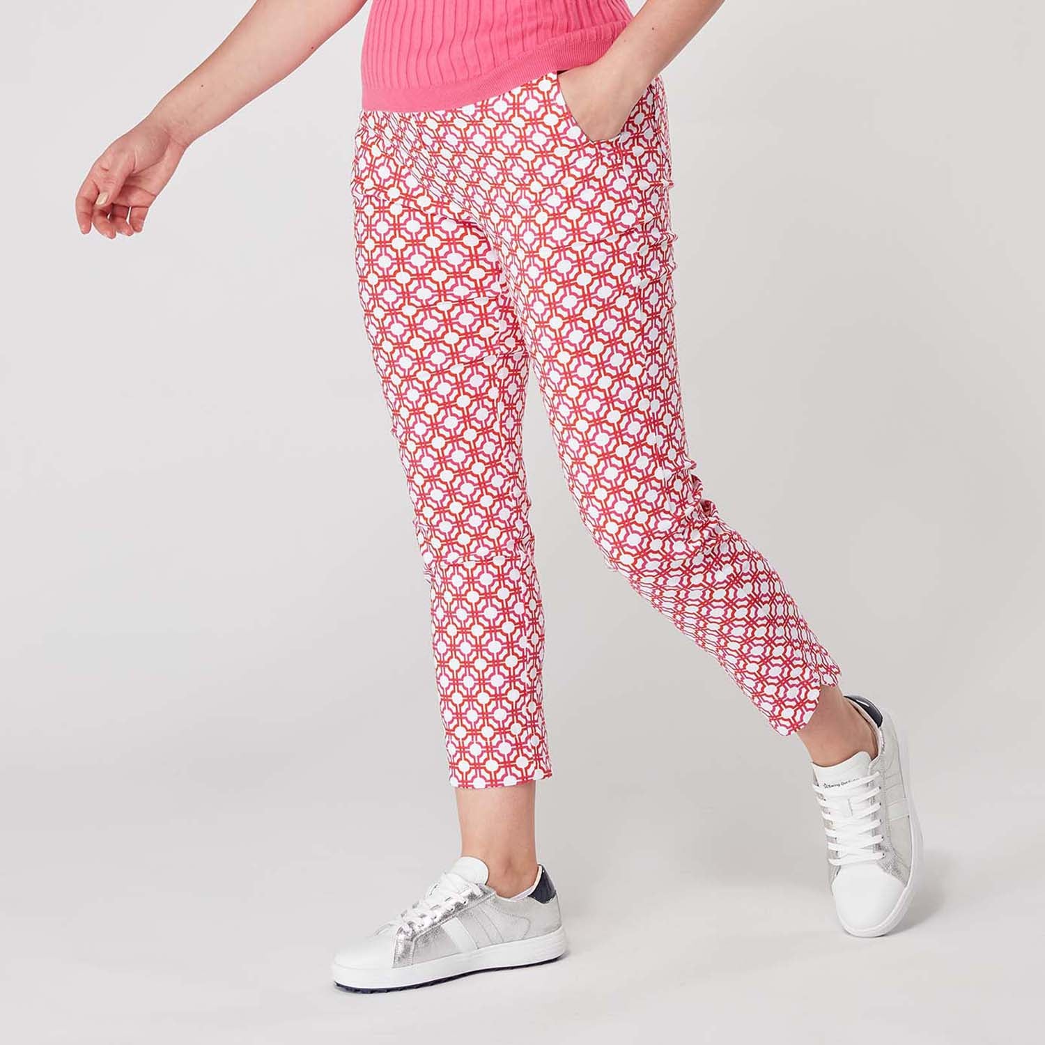 Swing Out Sister Ladies Lush Pink and Mandarin Mosaic Pattern 7/8 Trousers