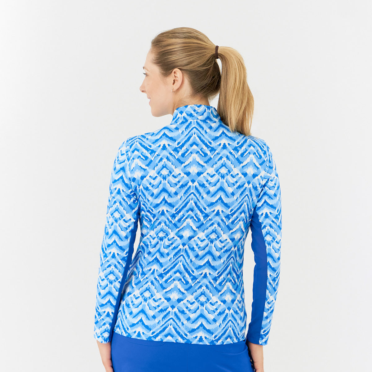 Pure Ladies Long Sleeve Golf Top in Aztec Style Print with Mesh Panels