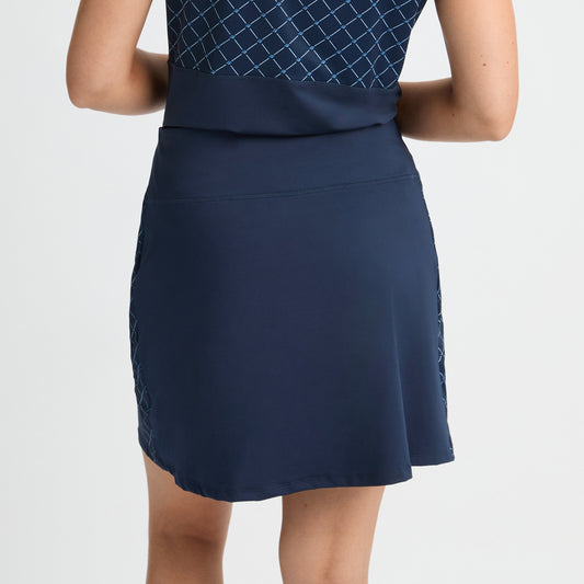 Rohnisch Ladies Navy Pull-On Skort with Micro Logo Print Side Panels - Last One Medium Only Left