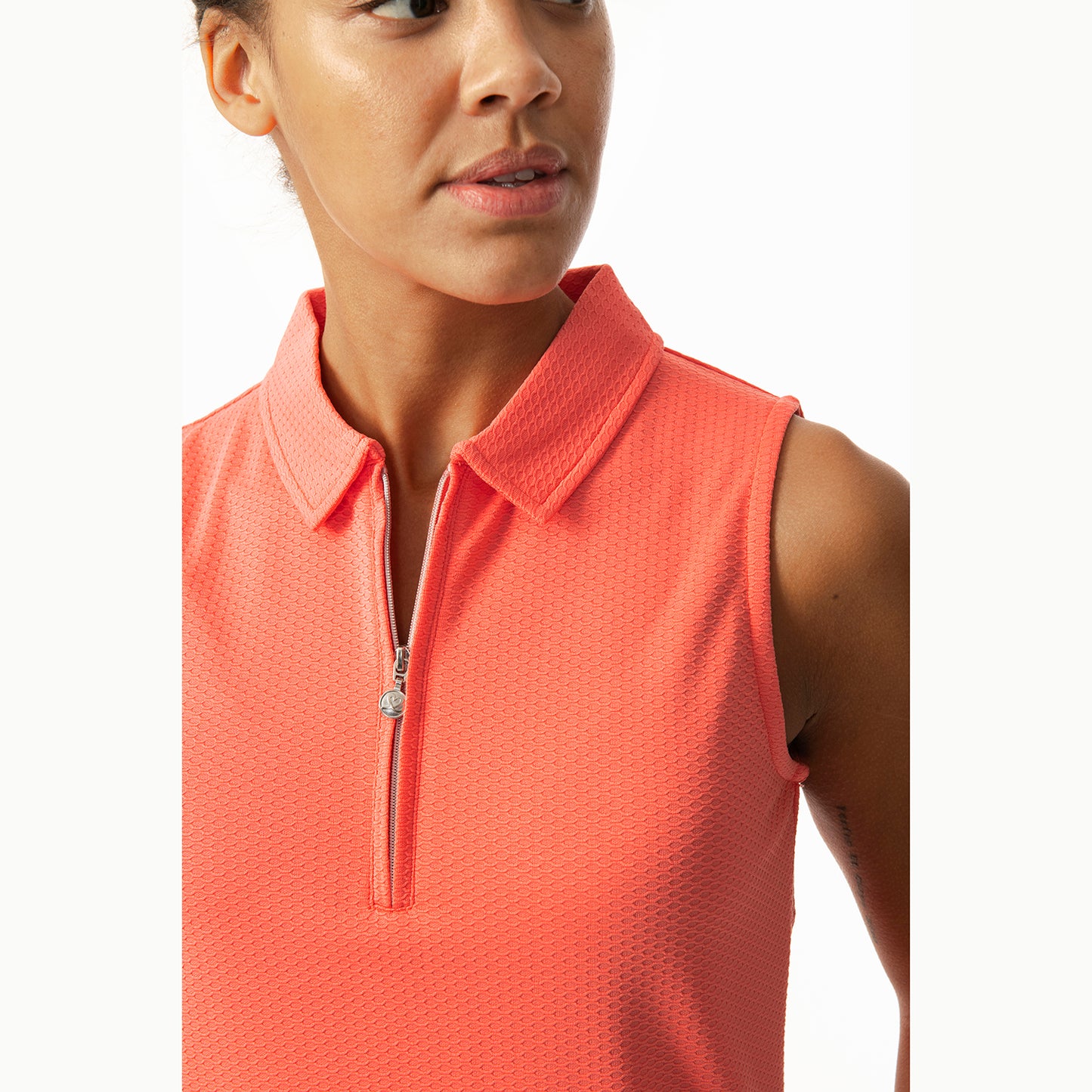 Daily Sports Honeycomb Structured Sleeveless Golf Polo Shirt in Coral