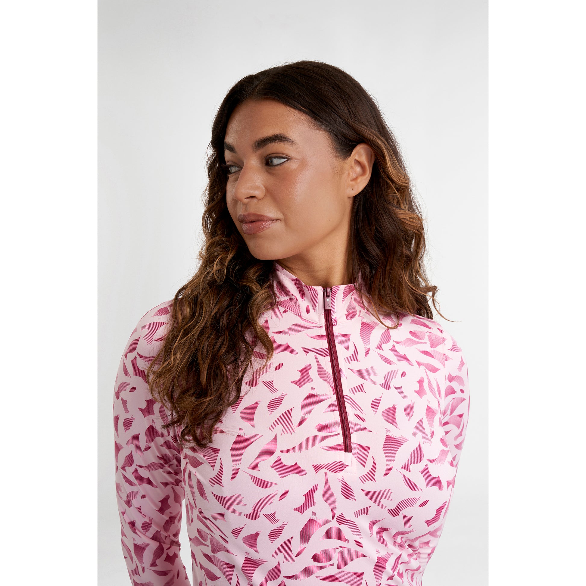 Green Lamb Ladies Soft-Stretch Abstract Linear Print 1/4 Zip Top