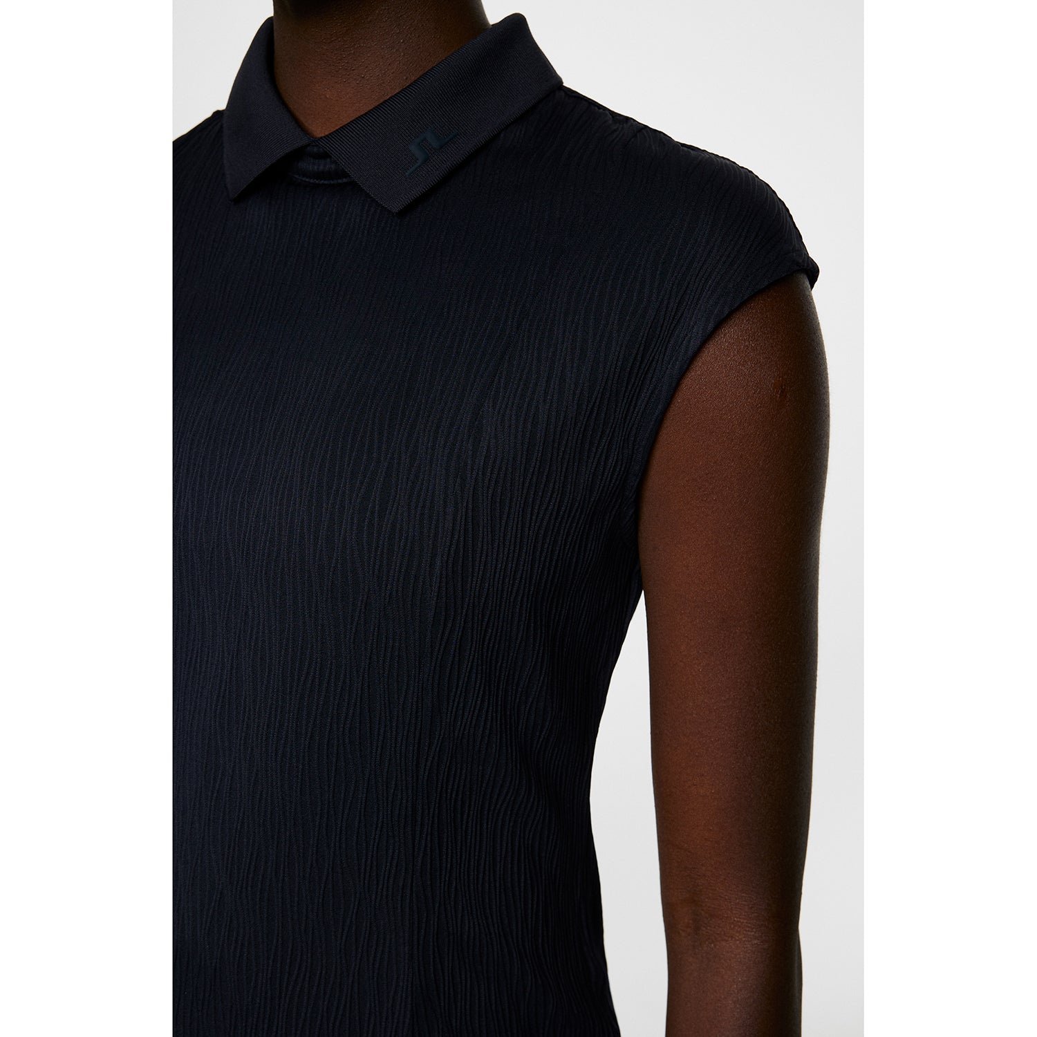 J.Lindeberg Ladies Navy Cap Sleeve Polo with Subtle Wave Print