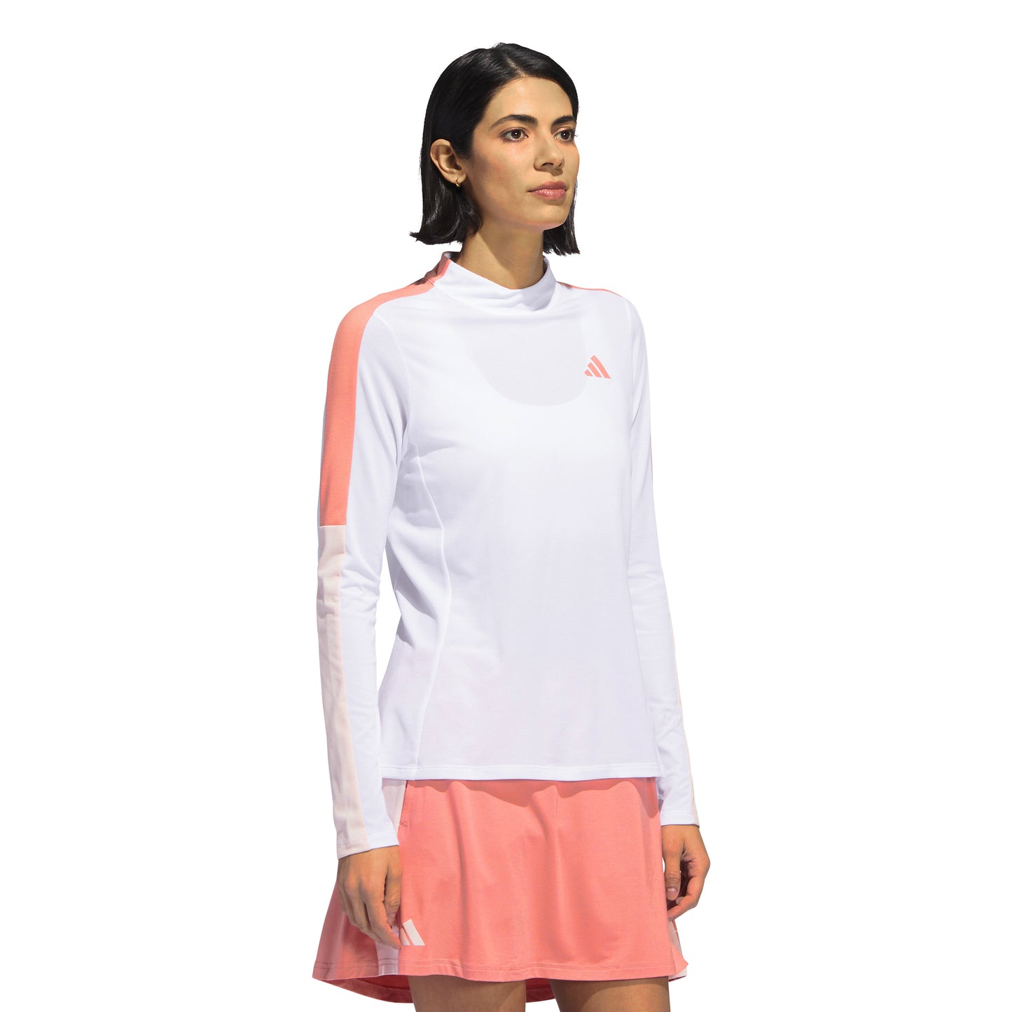adidas Ladies Long Sleeve Colourblock Golf Top with Mock Neck in White