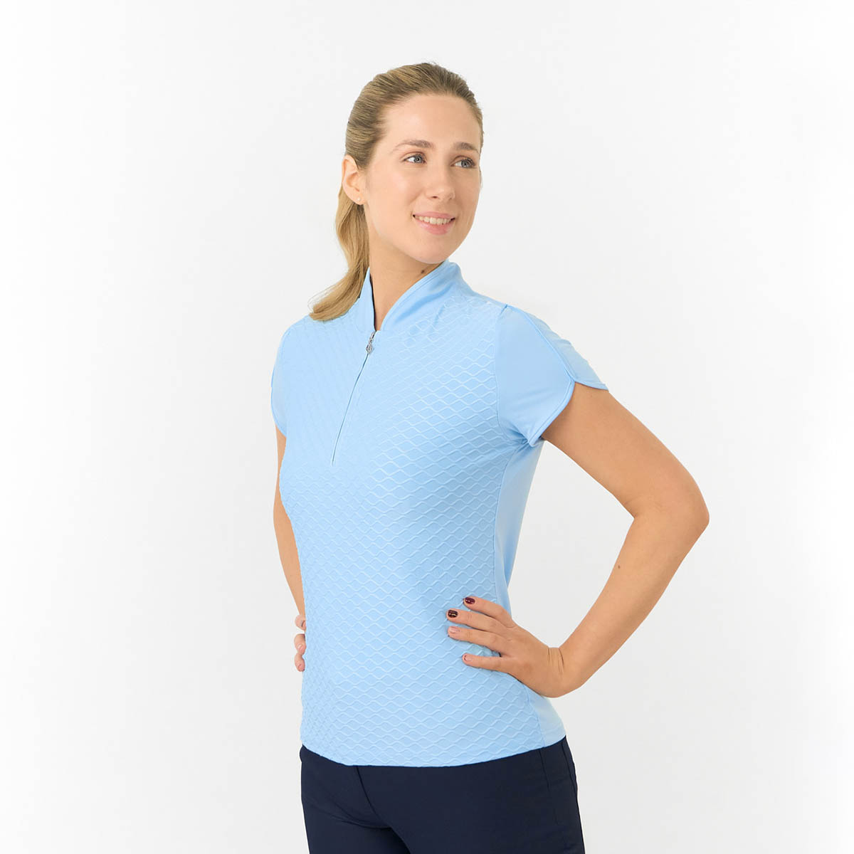 Pure Golf Ladies Cap Sleeve Polo with Wave Print