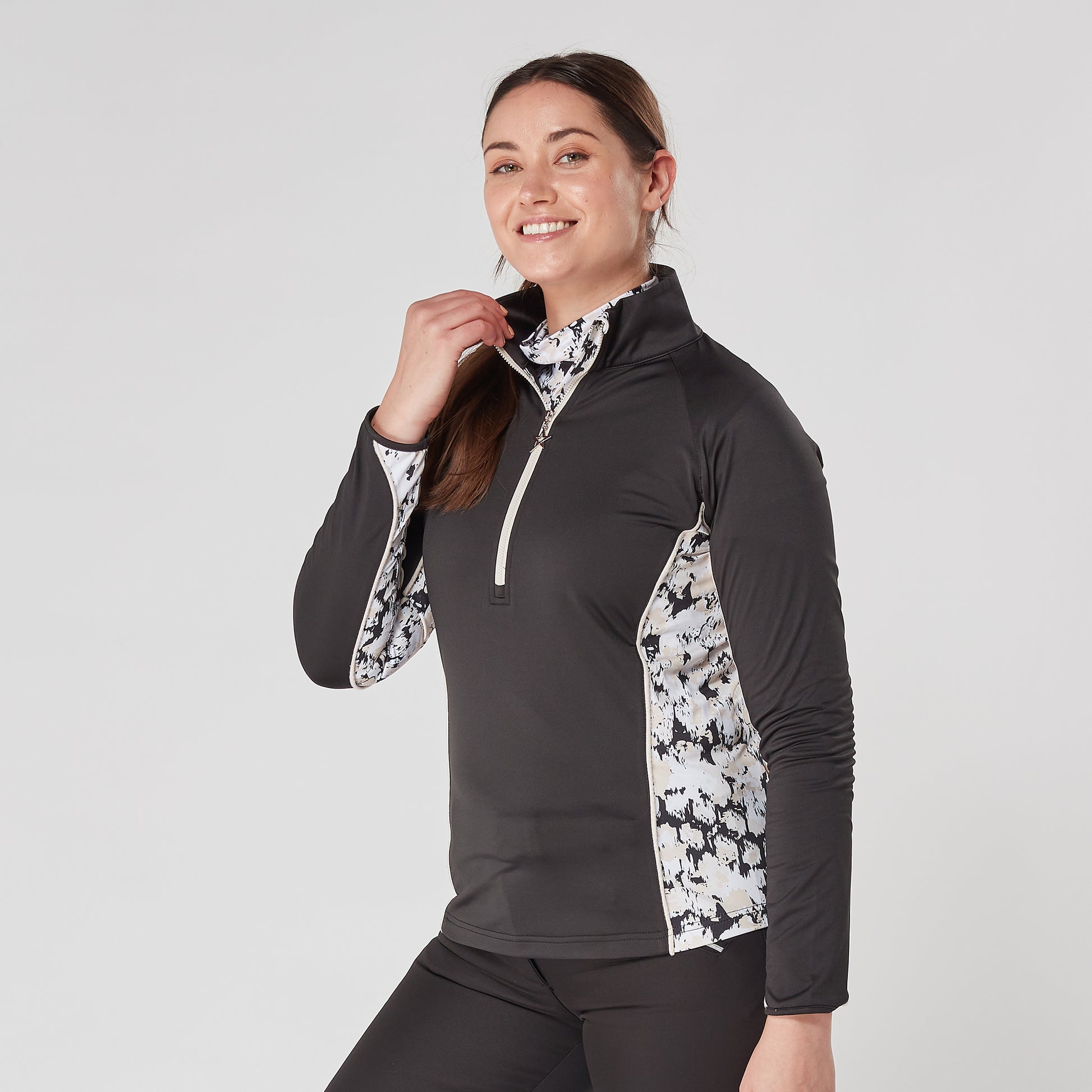 Swing Out Sister Womens 1/4 Zip Top with Print Contour Panels