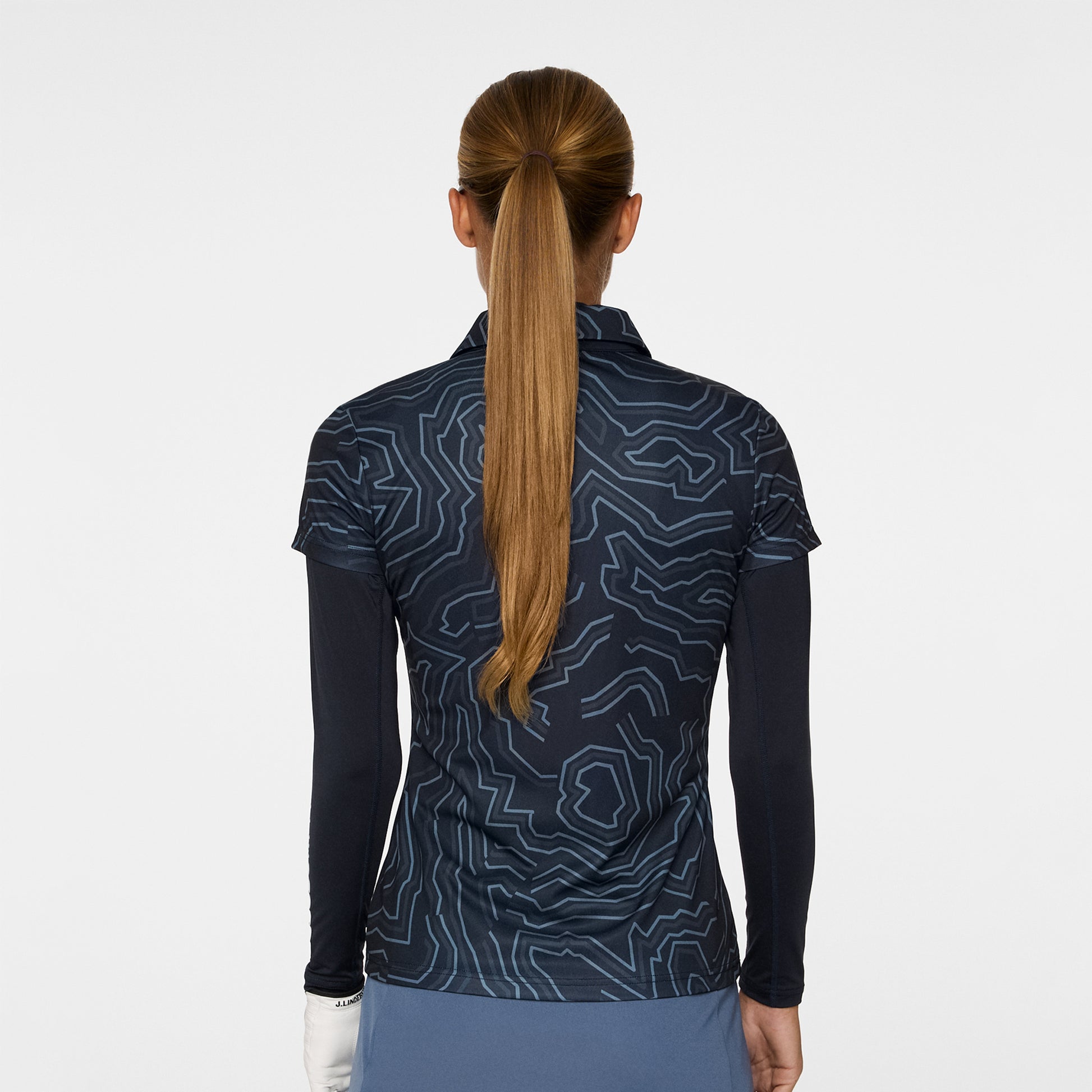 J.Lindeberg Ladies Short Sleeve Polo in Navy with Contour Print Back