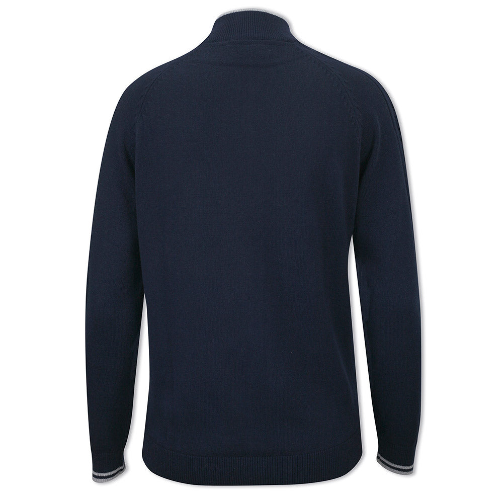 Glenmuir Ladies Rib & Cable Design Zip-Neck Sweater with Cashmere in Navy Blue