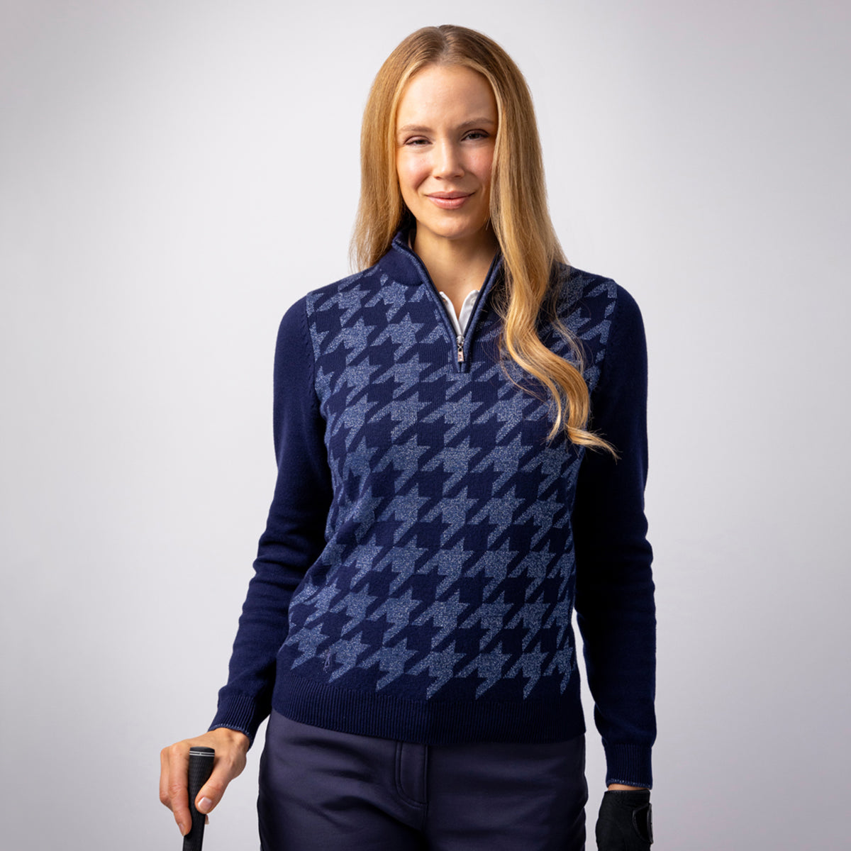 Glenmuir Ladies Navy Cashmere Blend Sweater with Lurex Thread and Water Repellent Finish