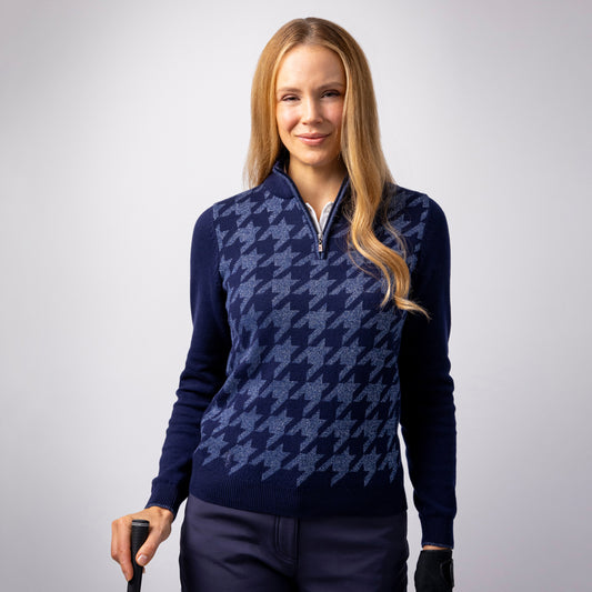 Glenmuir Ladies Navy Cashmere Blend Sweater with Lurex Thread and Water Repellent Finish