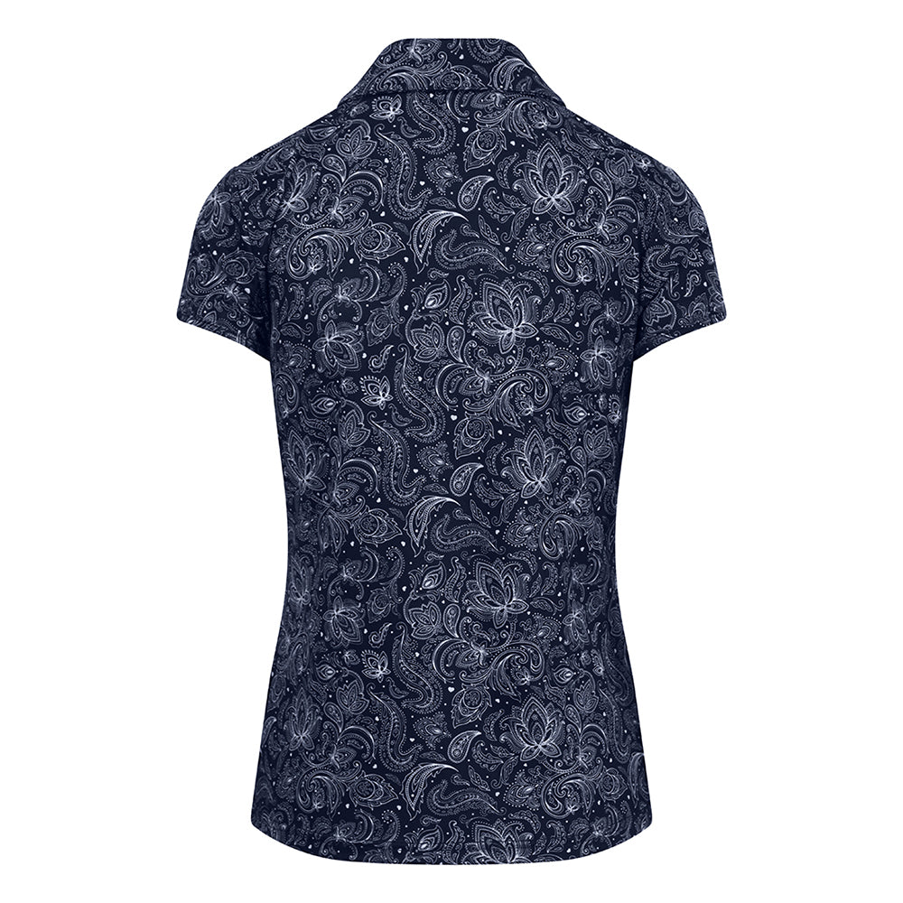 Pure Golf Ladies Cap Sleeve Polo in Navy Paisley Print - Last One XS Only Left