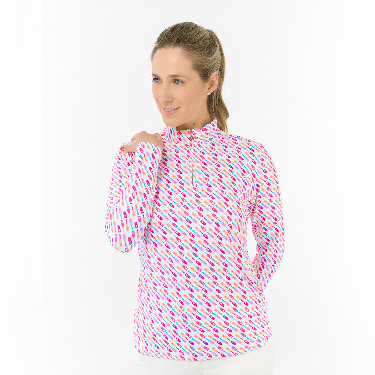 Pure Ladies Long Sleeve Top in Fun Bottle Print