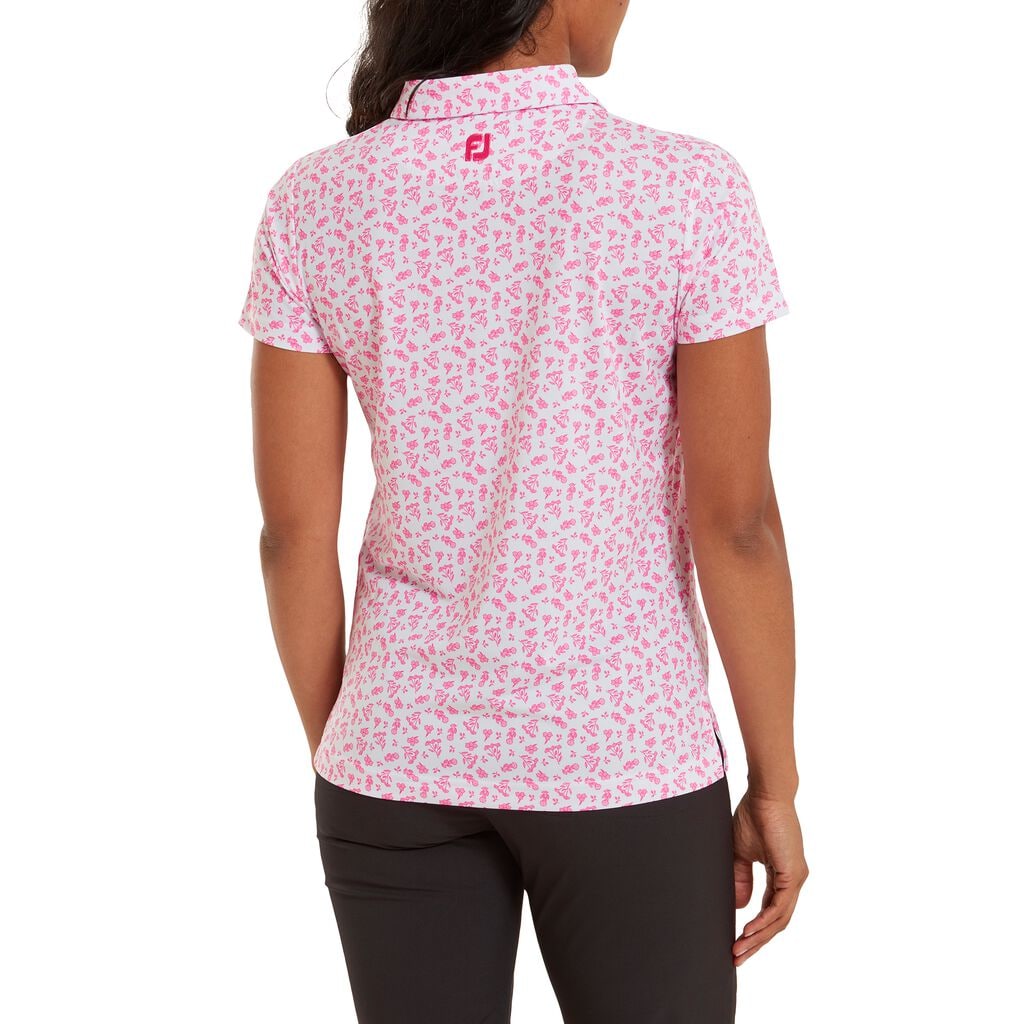 FootJoy Ladies Floral Print Polo in White and Hot Pink