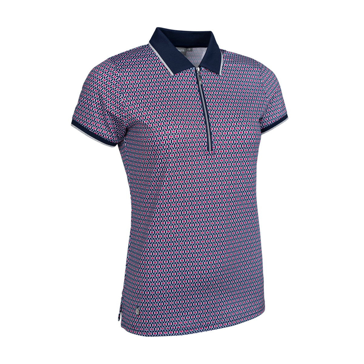 Glenmuir Ladies Navy Short Sleeve Polo with Delicate Mosaic Weave Print