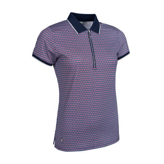 Glenmuir Ladies Navy Short Sleeve Polo with Delicate Mosaic Weave Print