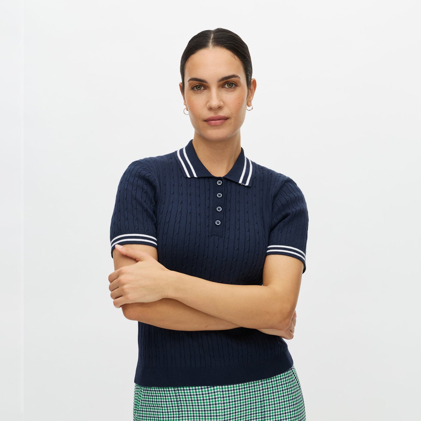 Rohnisch Ladies Navy Cable Knit Polo for Refined Comfort with Timeless Fairway Style