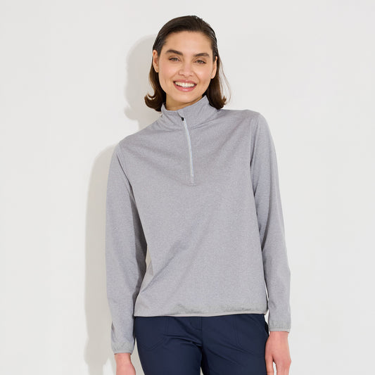 Abacus Ladies Zip-Neck Fleece in Light Grey Marl