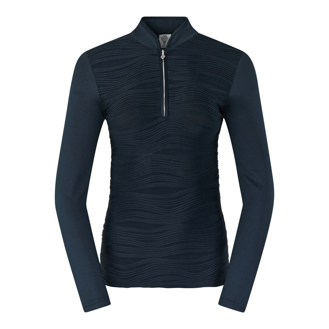 Pure Ladies Textured Long Sleeve Top in Navy