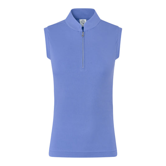 Pure Golf Ladies Sleeveless Zip Neck Golf Top in Cornflower Blue