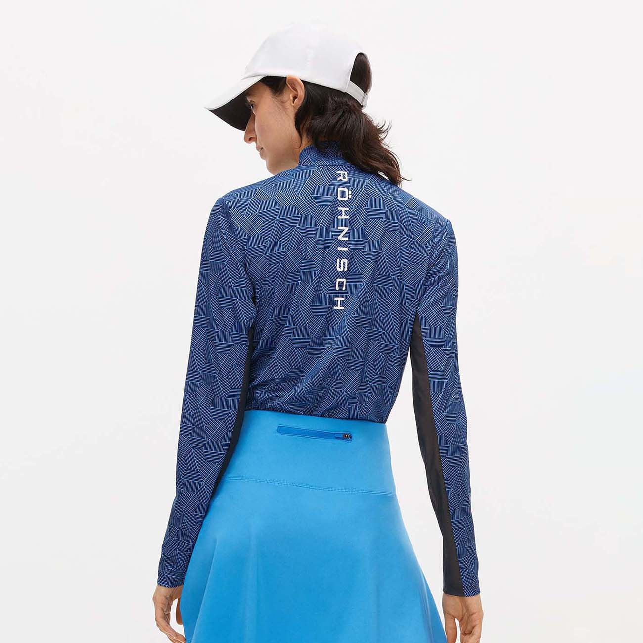 Rohnisch Women's Long Sleeve Printed Top with UPF 50+ in Hexagon Blue