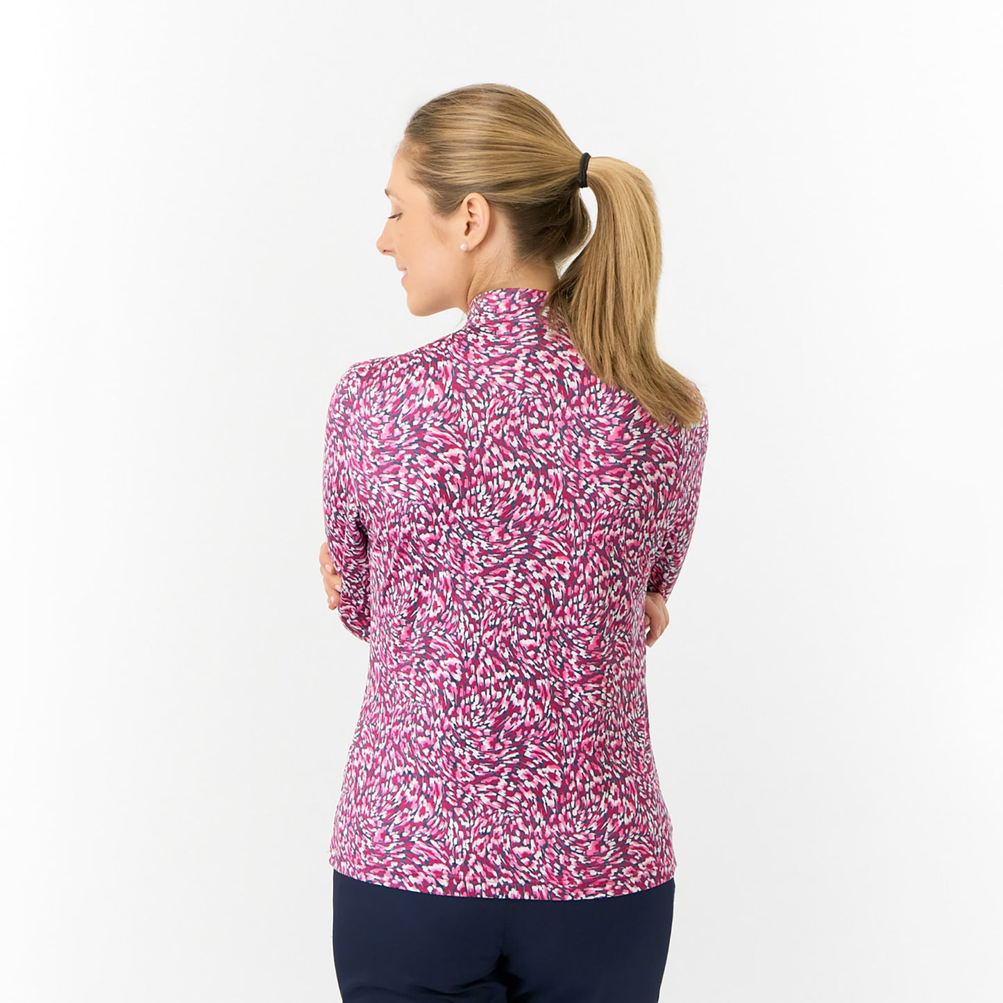 Pure Golf Ladies Long Sleeve Mid-Layer Top in Ripple Effect Print