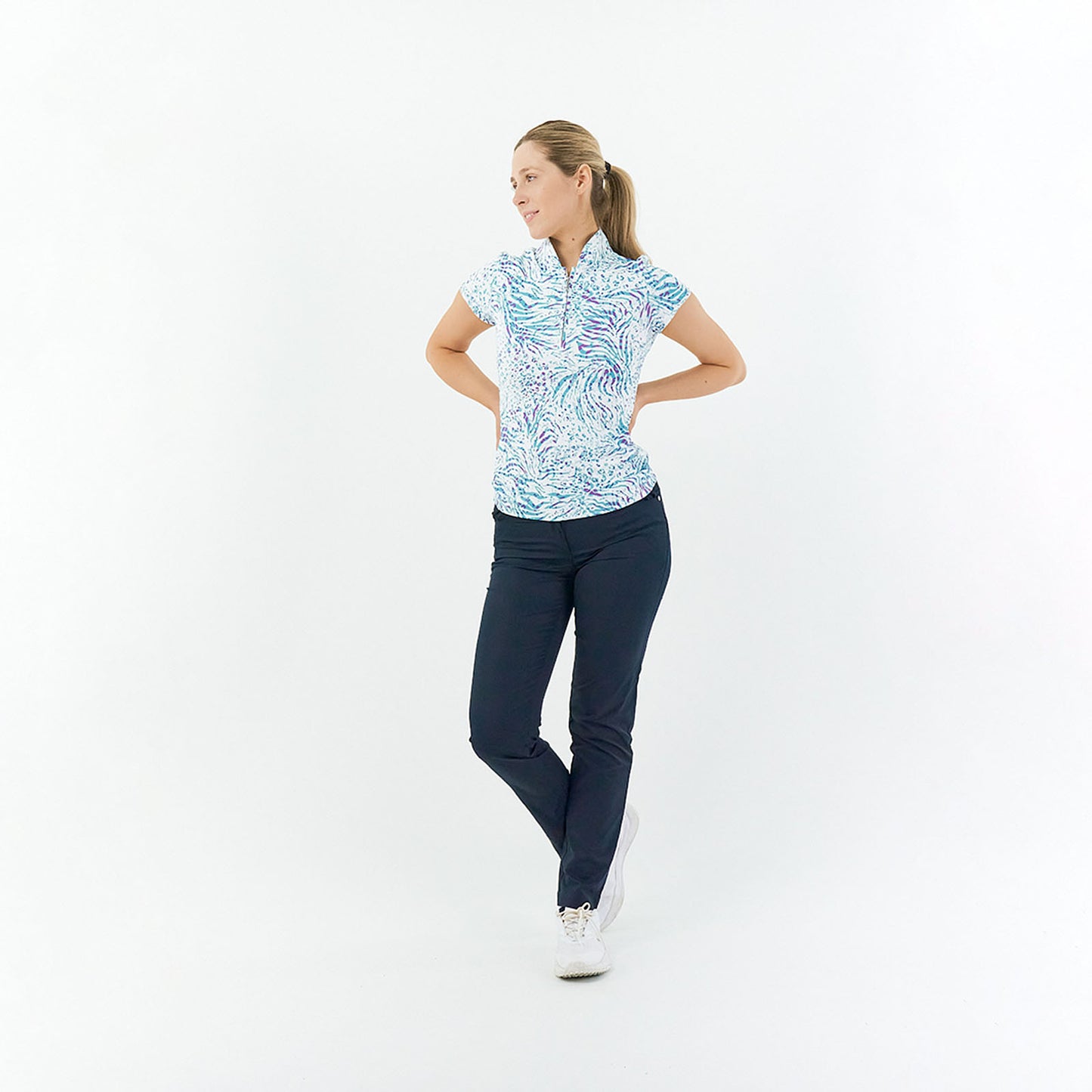 Pure Fierce Fusion Print Short Sleeve Polo with Zip Neck 