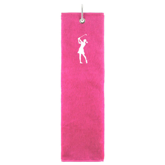 Surprizeshop Ladies Embroidered Lady Golfer Tri-Fold Golf Towel