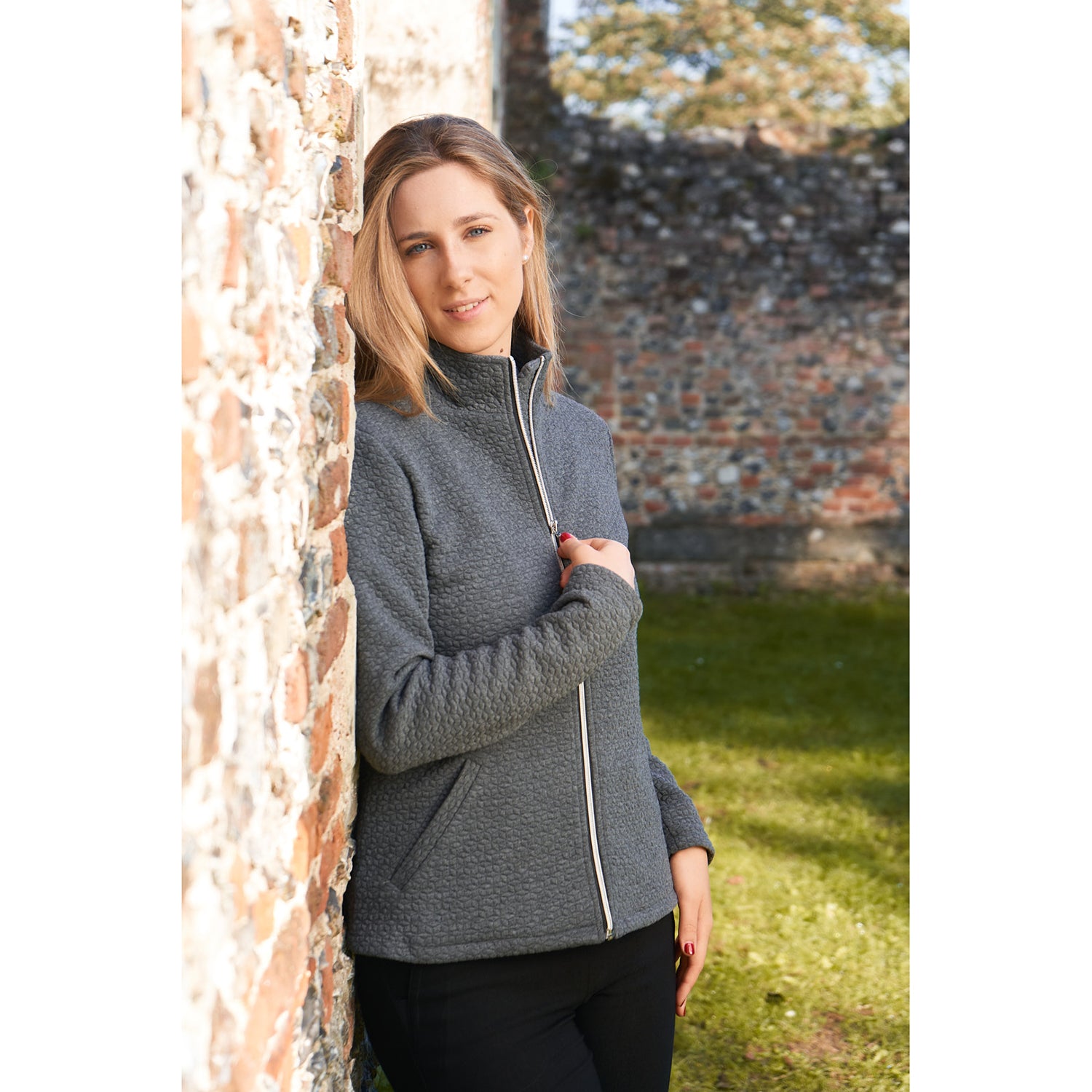 Pure Ladies Full Zip Textured Jacket in Charcoal Grey