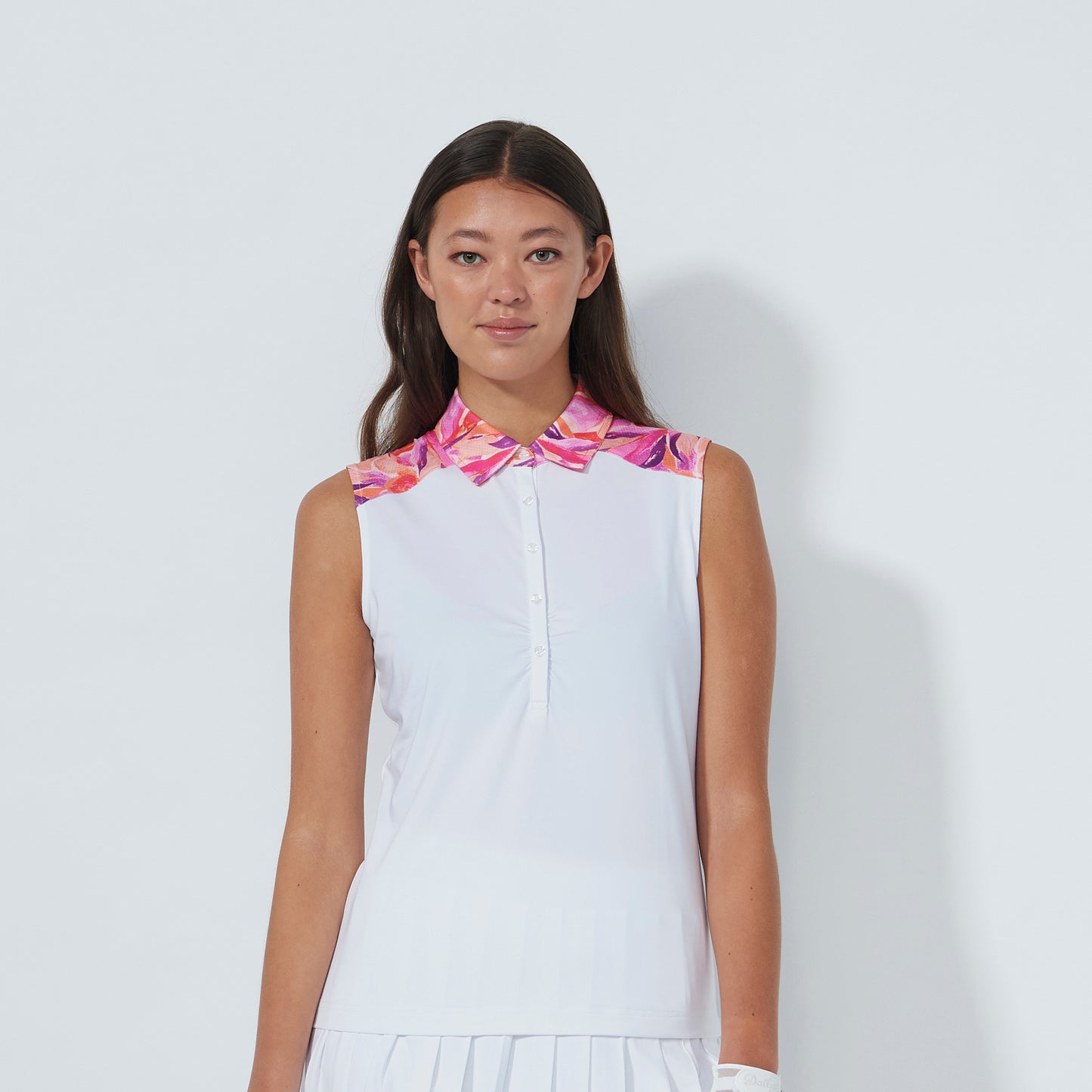 Daily Sports Ladies Sleeveless Gathered Polo with Print on Shoulders