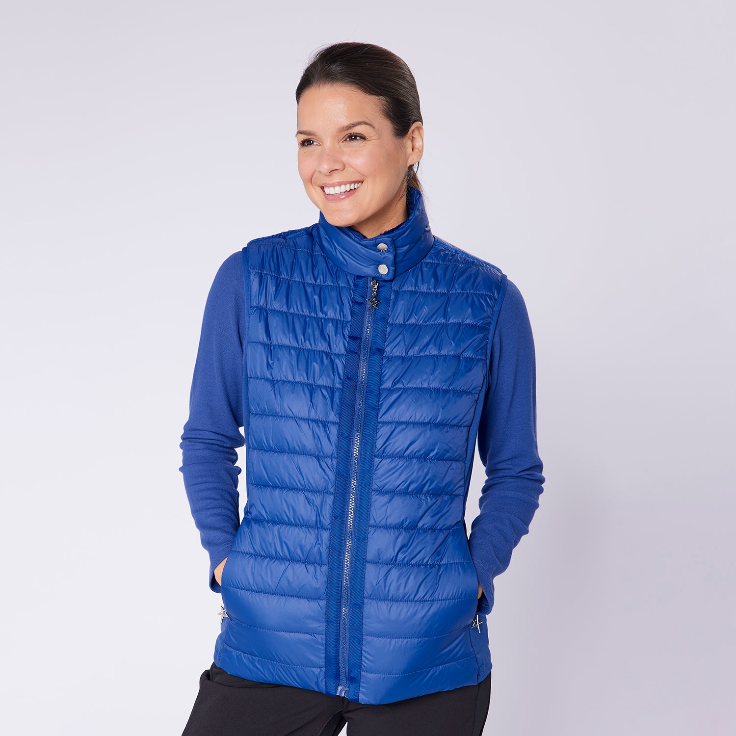 Swing Out Sister Ladies Quilted Gilet with Soft Sheen Finish and Stretch Side Panels