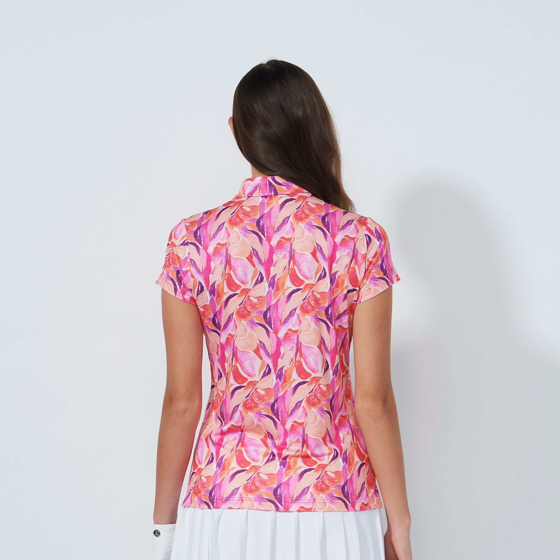 Daily Sports Ladies Cap Sleeve Quick Dry Polo in Abstract Leaf Print