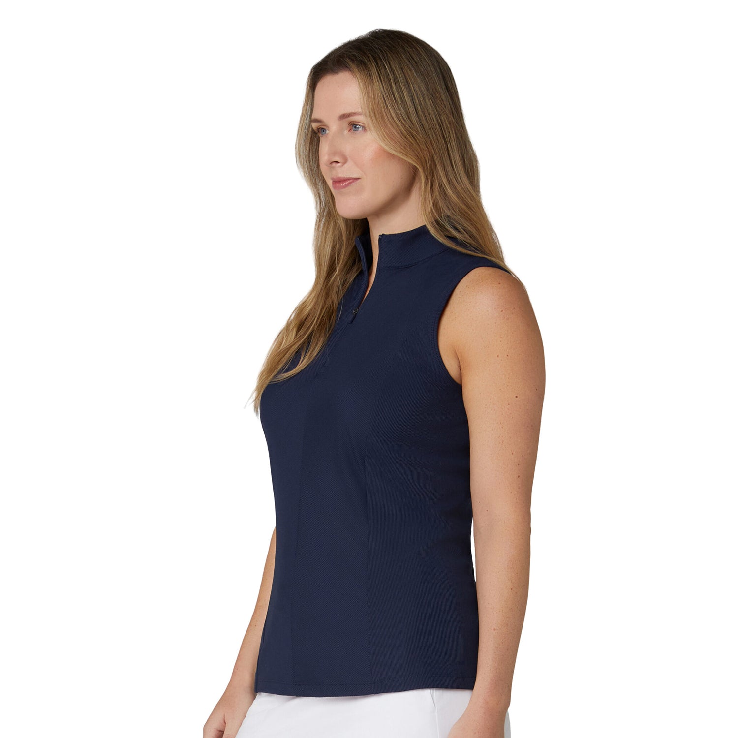 Callaway Ladies Sleeveless Polo with Modern Zip-Neck and Flattering Ribbed Design