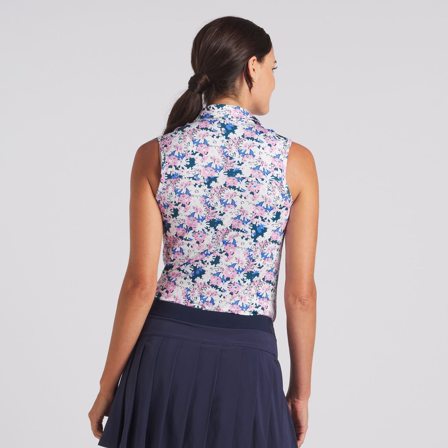 Puma Ladies Sleeveless Polo in Pink Icing-White Glow Bloom Print