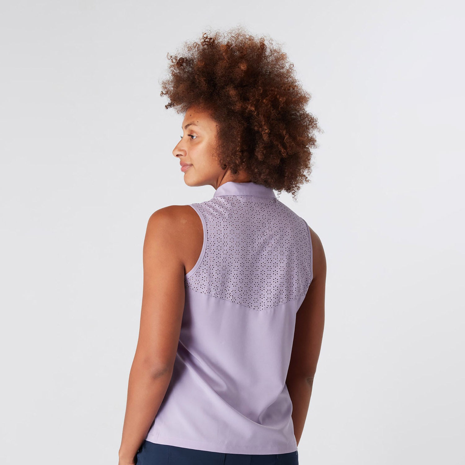 Swing Out Sister Ladies Laser Print Sleeveless Polo in Digital Lavender